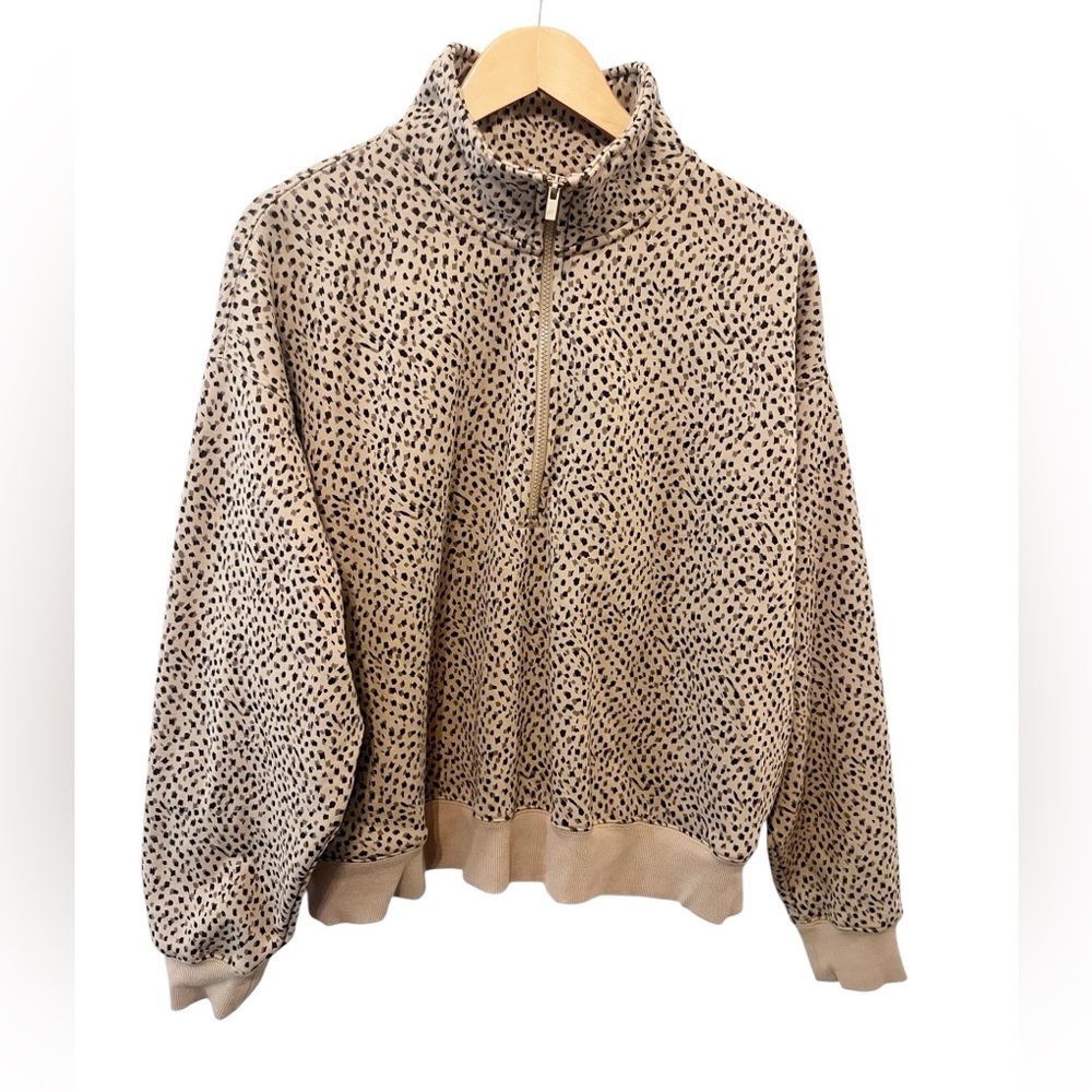 Fabletics Beige Leopard Print Quarter-Zip Pullover